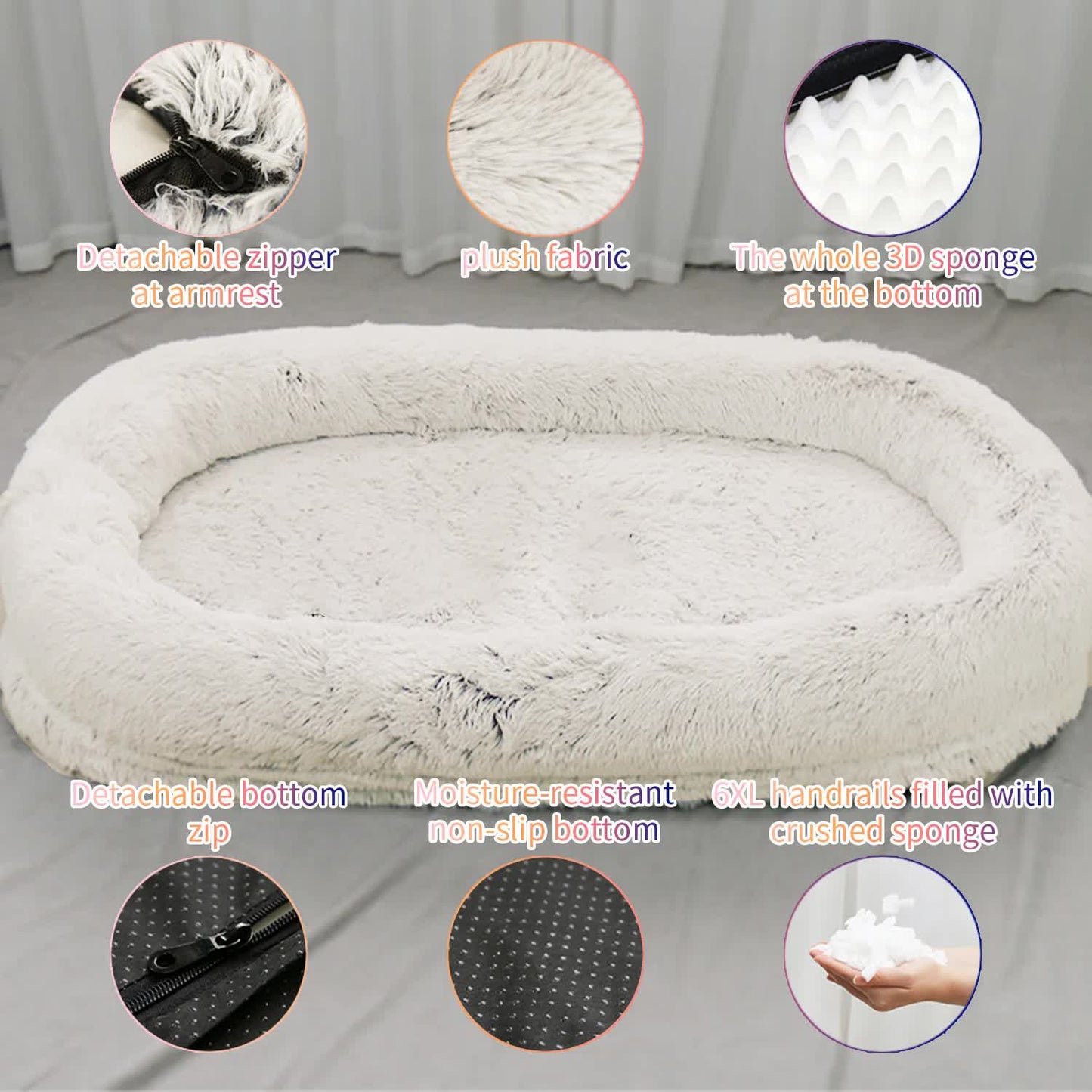 Fluffy Donut-Shaped Pet Bed- Soft, Cozy, and Anti-Anxiety for Dogs and Cats, Machine Washable Light Gray Size:M 75*55*18cm