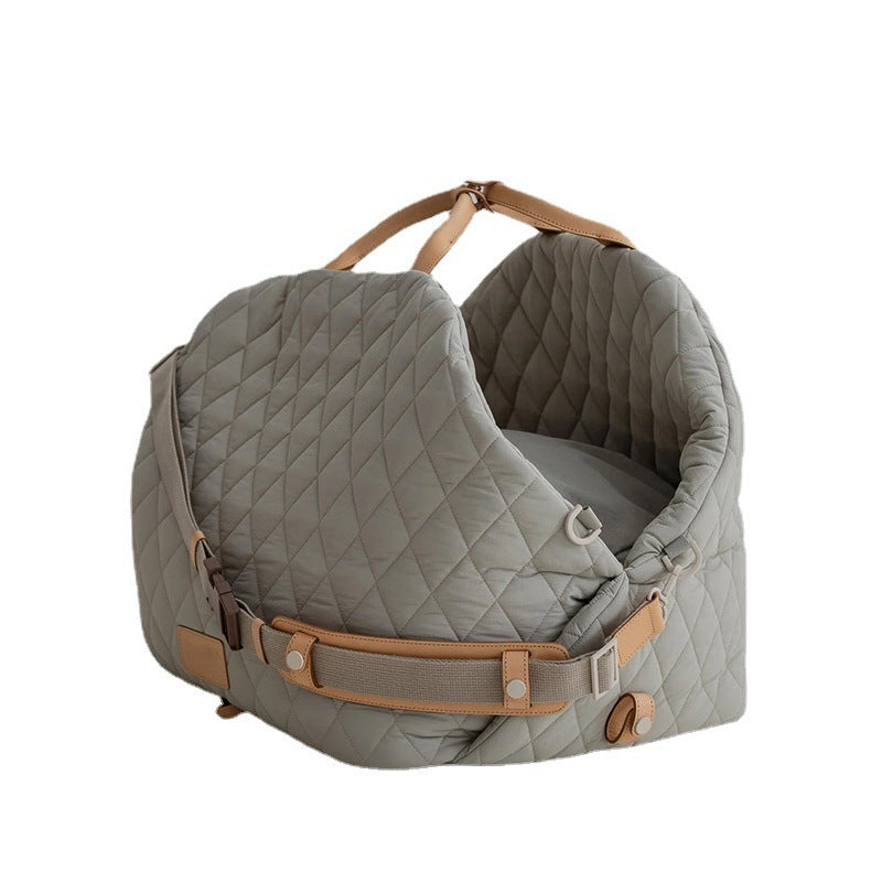 Luxury Quilted 2-in-1 Pet Travel Carrier & Car Booster Seat for Small Dogs(beige)