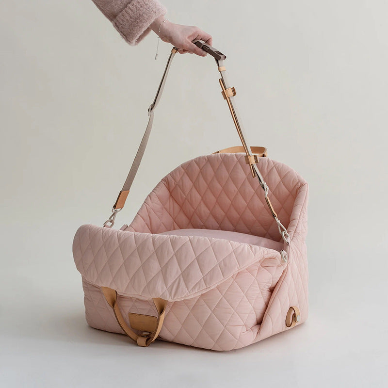 Luxury Quilted 2-in-1 Pet Travel Carrier & Car Booster Seat for Small Dogs(beige)