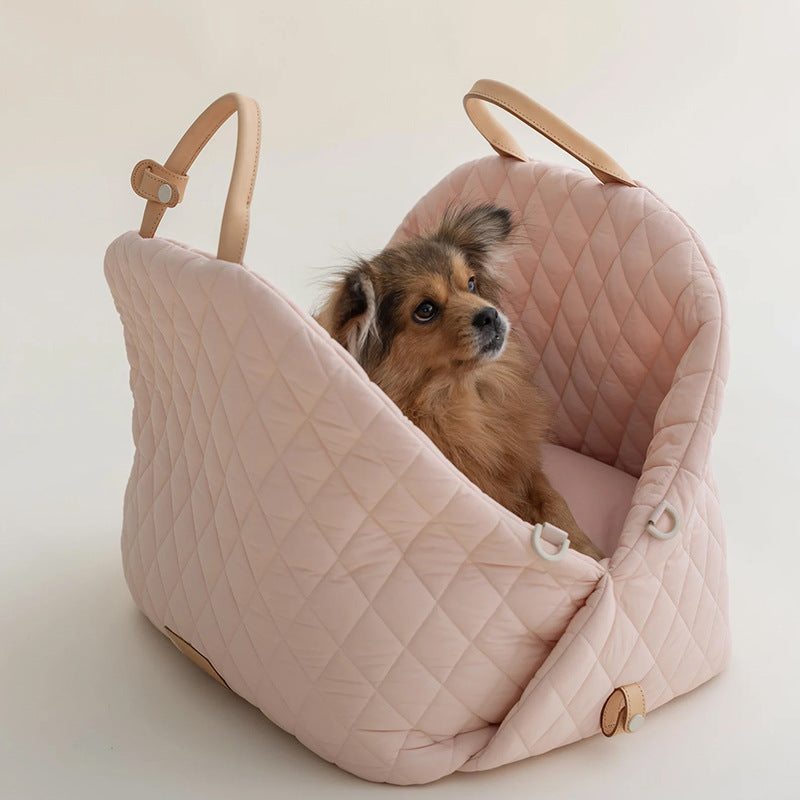 Luxury Quilted 2-in-1 Pet Travel Carrier & Car Booster Seat for Small Dogs(Camel)