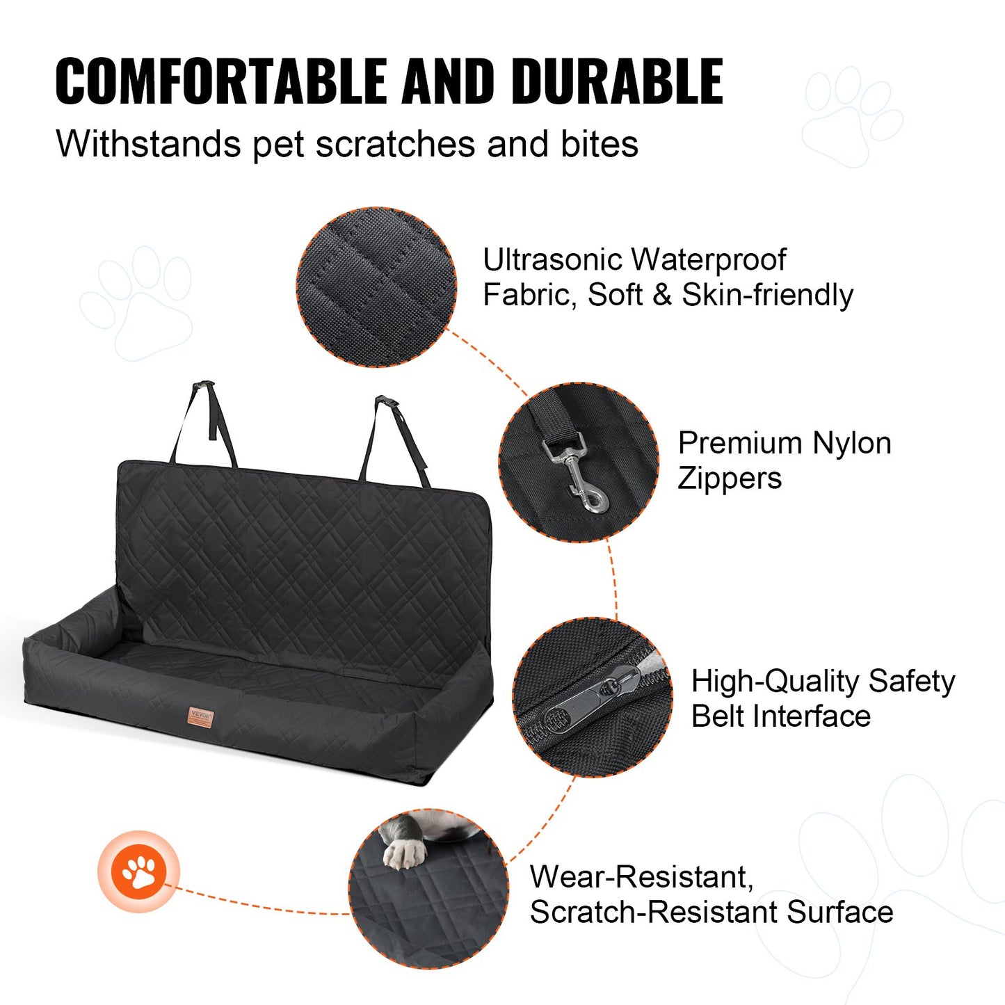 VEVOR Dog Car Seat, Waterproof Dog Booster Seat for Car, Pet Car Seat with Clip-On Safety Leash, PP Cotton Filling, Dog Car Bed for Medium & Large Dog up to 45.4 kg, Black